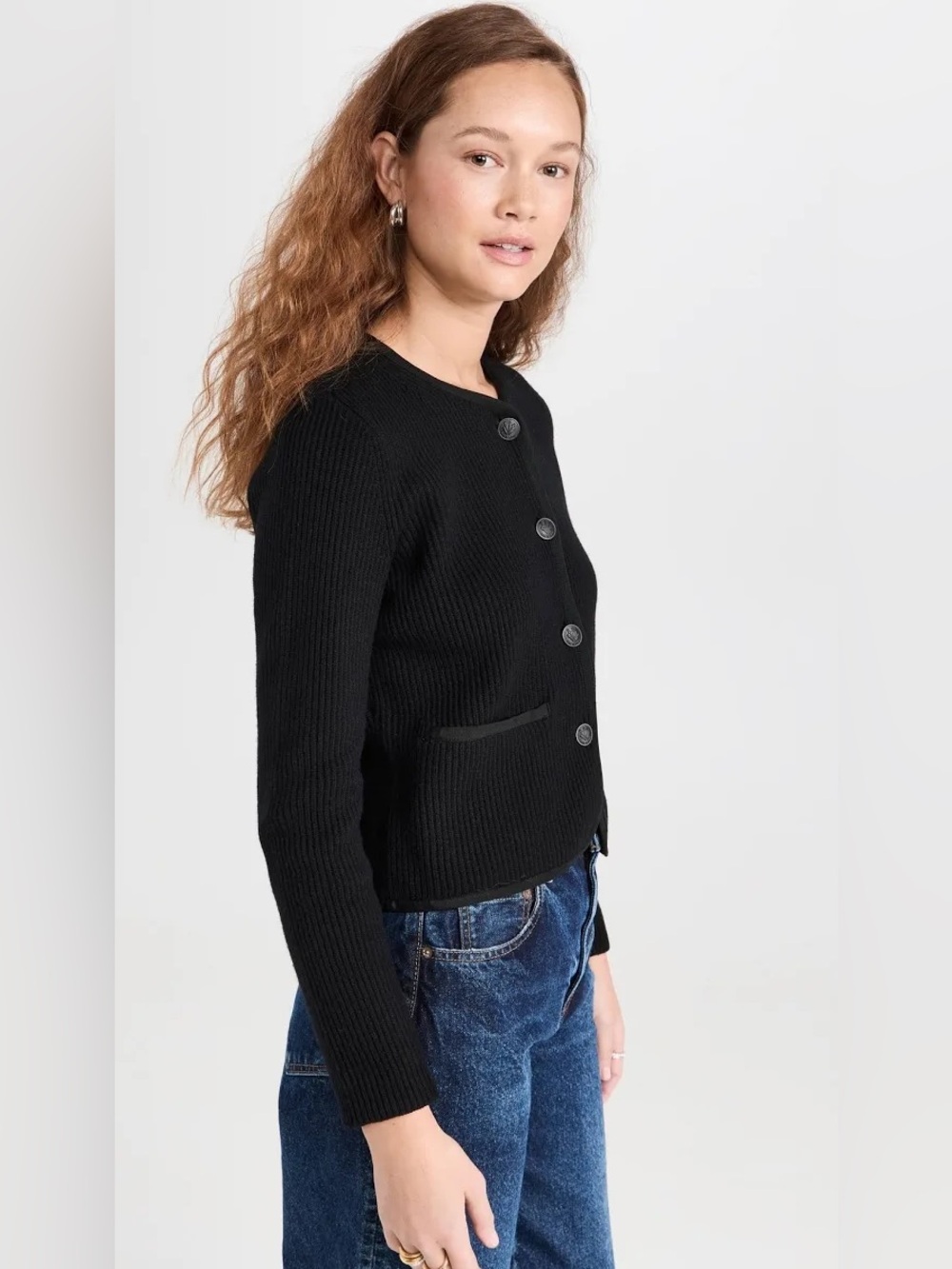 rag & bone Nancy Black Ribbed Button-Front Cardigan - Picture 4 of 15